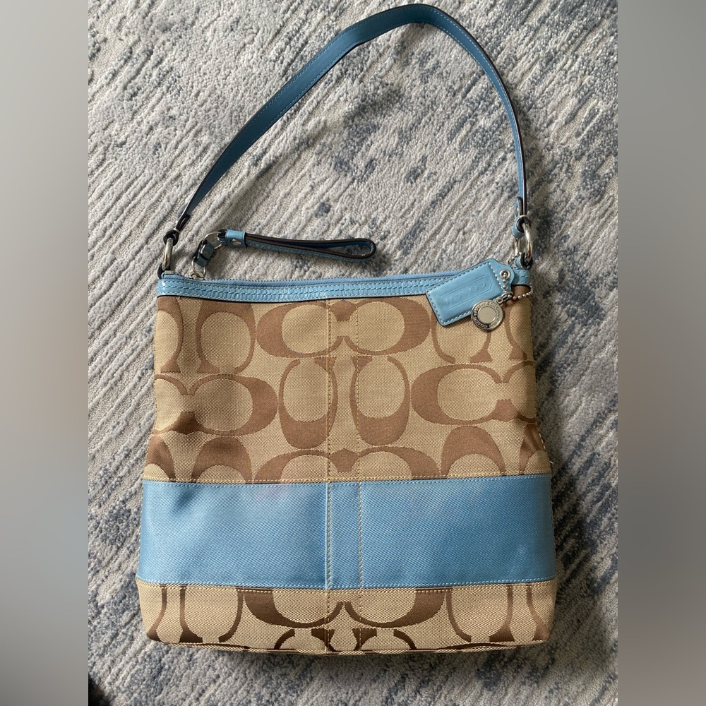 Coach Blue and Tan Signature Shoulder Bag @roostercuster tag not included :)
